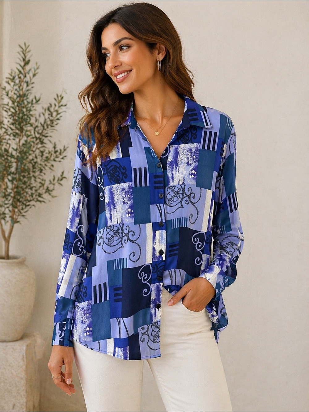 Rock & Republic Blue Patchwork Button-Down Shirt